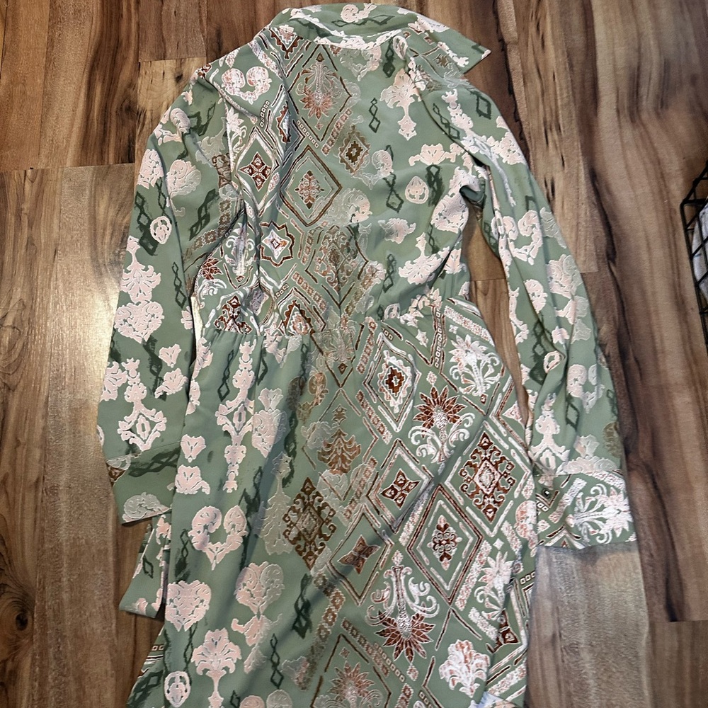 Rachel Zoe Wrap Dress Green Boho Print Long Sleeve Belted Tunic NWT Small - Picture 7 of 9